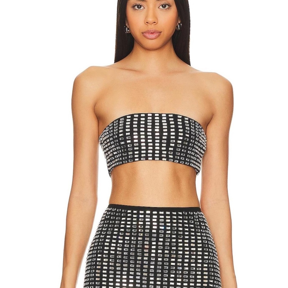 WeWoreWhat Geometric Crystal Bandeau Top In Black Size M